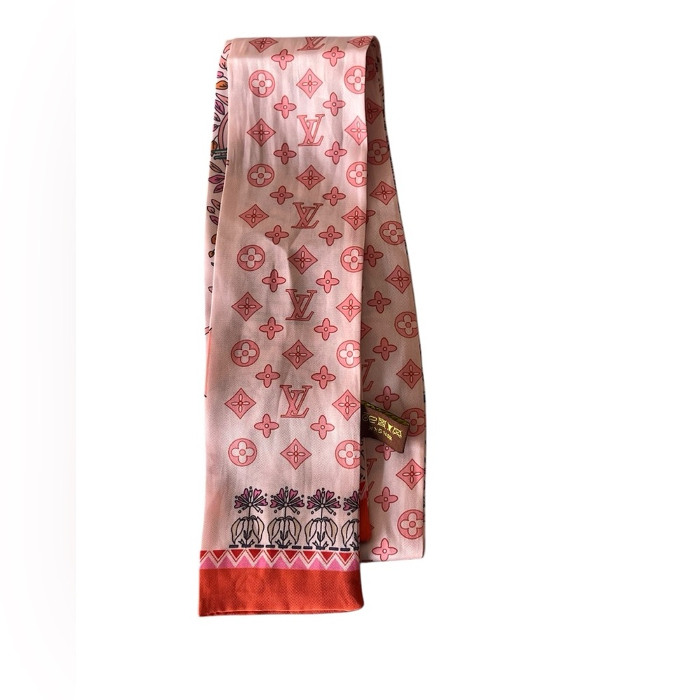 LOUIS VUITTON Bandeau Tree of Louis Silk Scarf Orange Multi Color - Picture 4 of 8